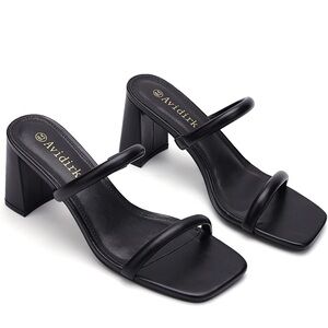 Black Double-Strap Block Heel Sandals